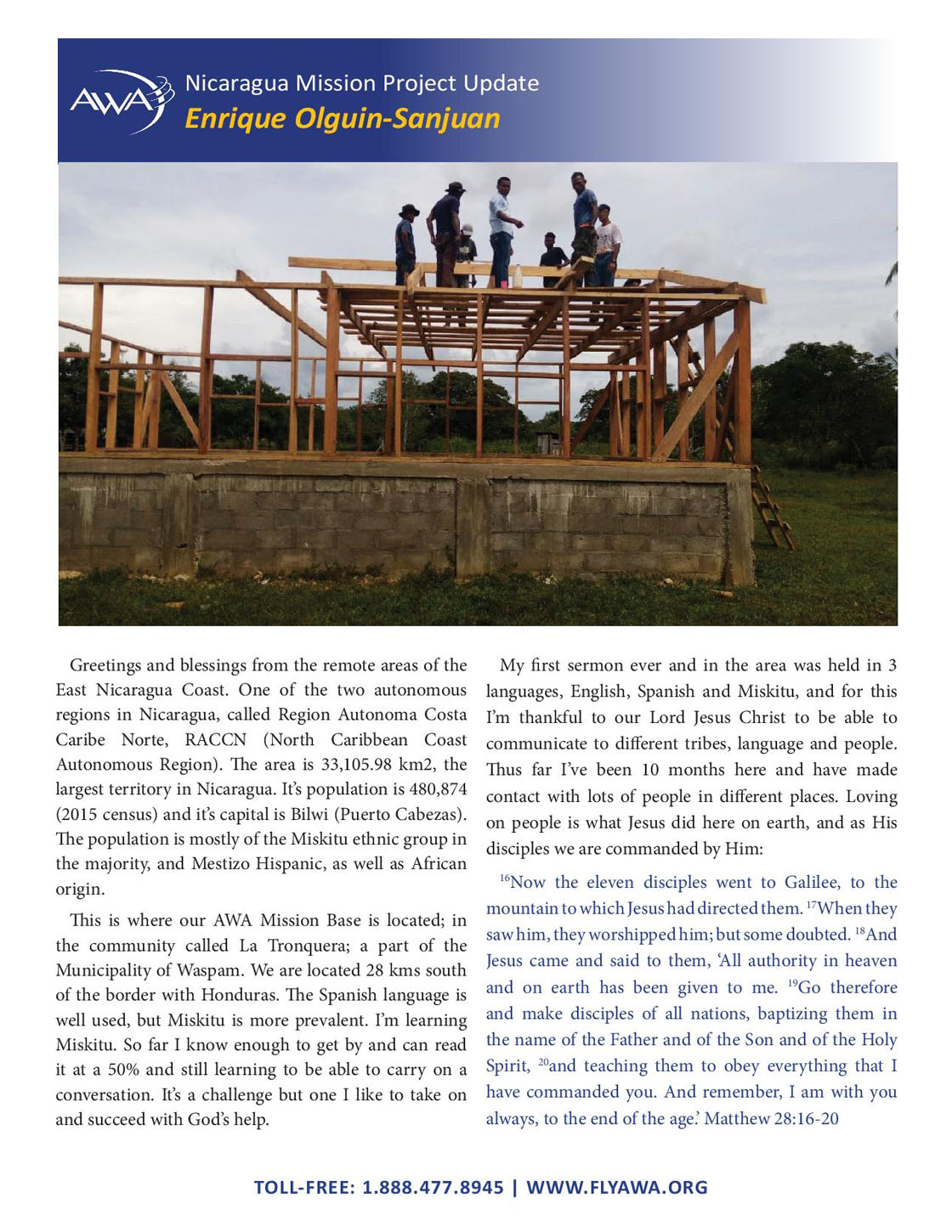 Enrique Olguin Sanjuan Nicaragua Mission Project Update